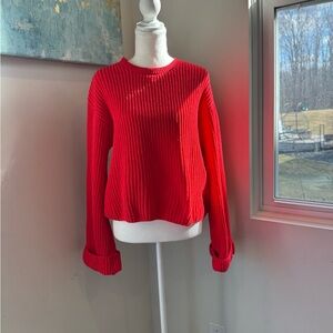 Zara Vibrant Red Crew Neck Sweater Size Medium. Soft and Cozy.